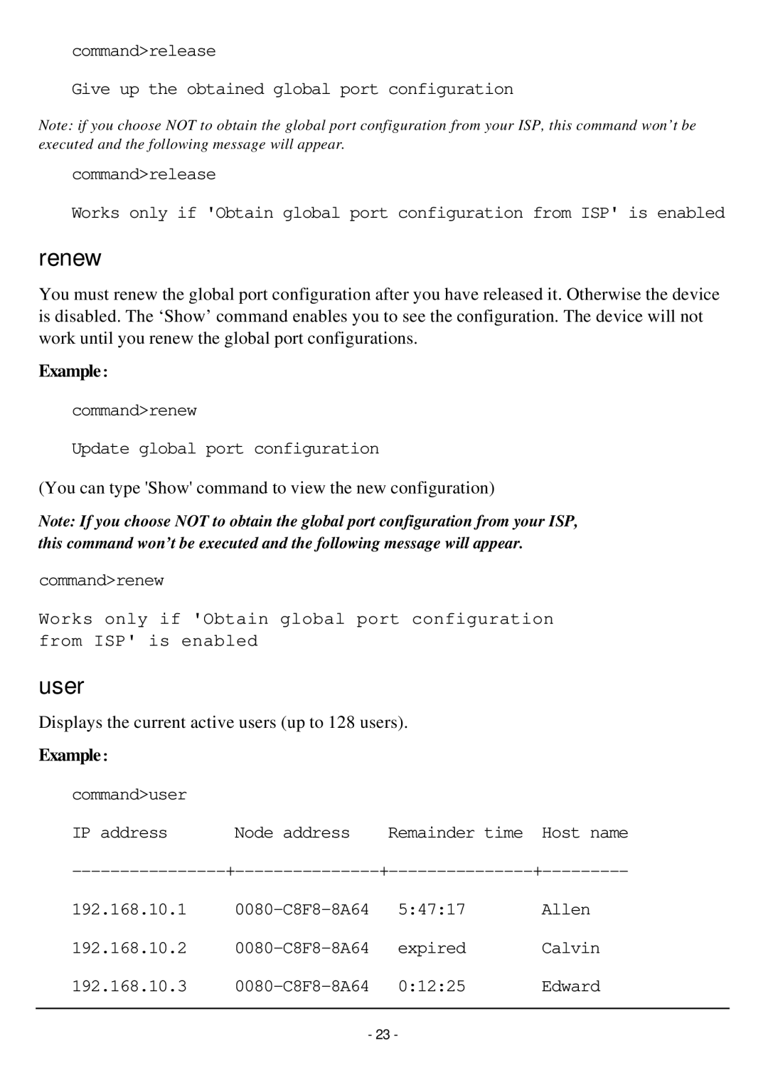 TRENDnet TW100-W1CA user manual Renew, User 