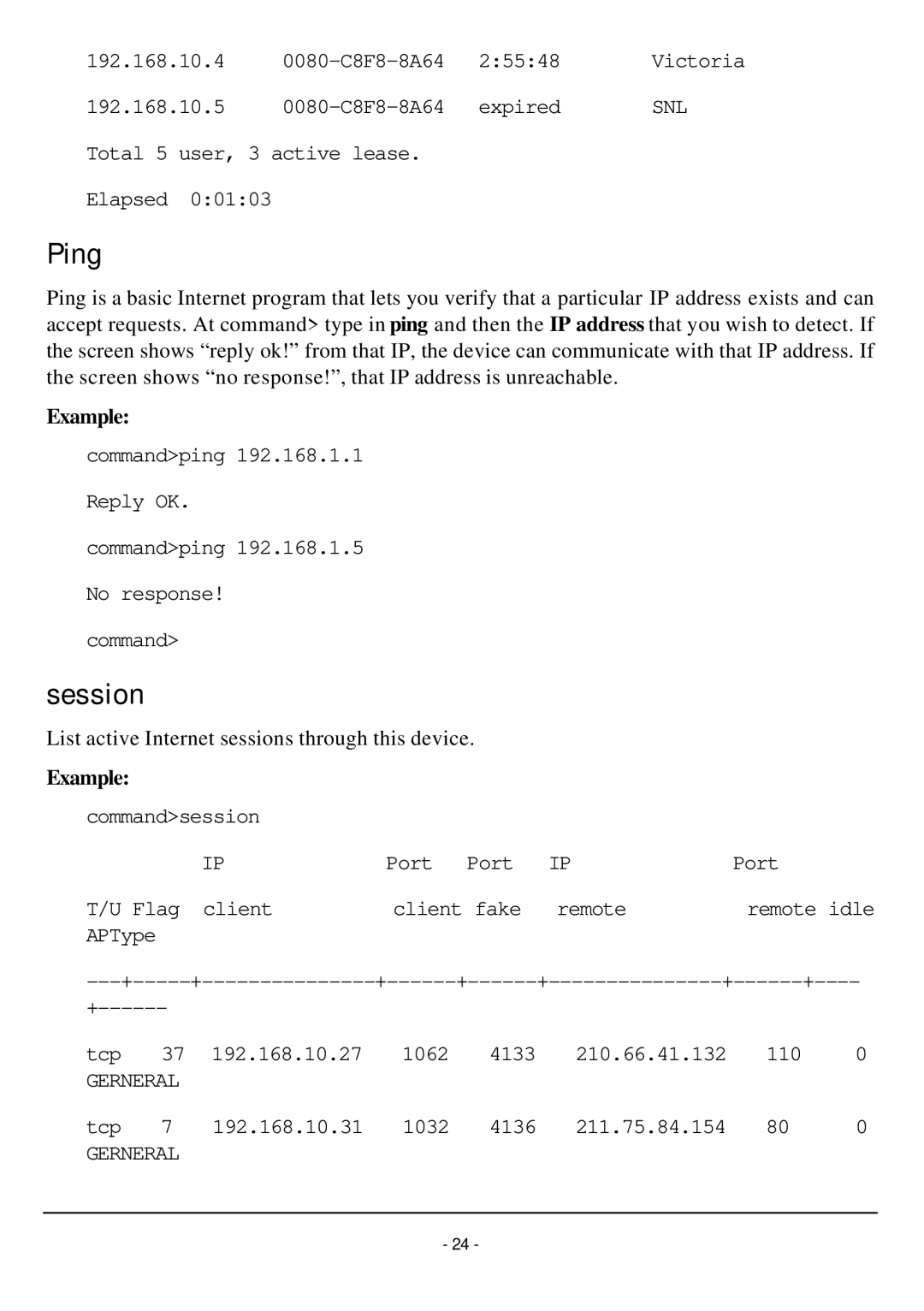 TRENDnet TW100-W1CA user manual Ping, Session 