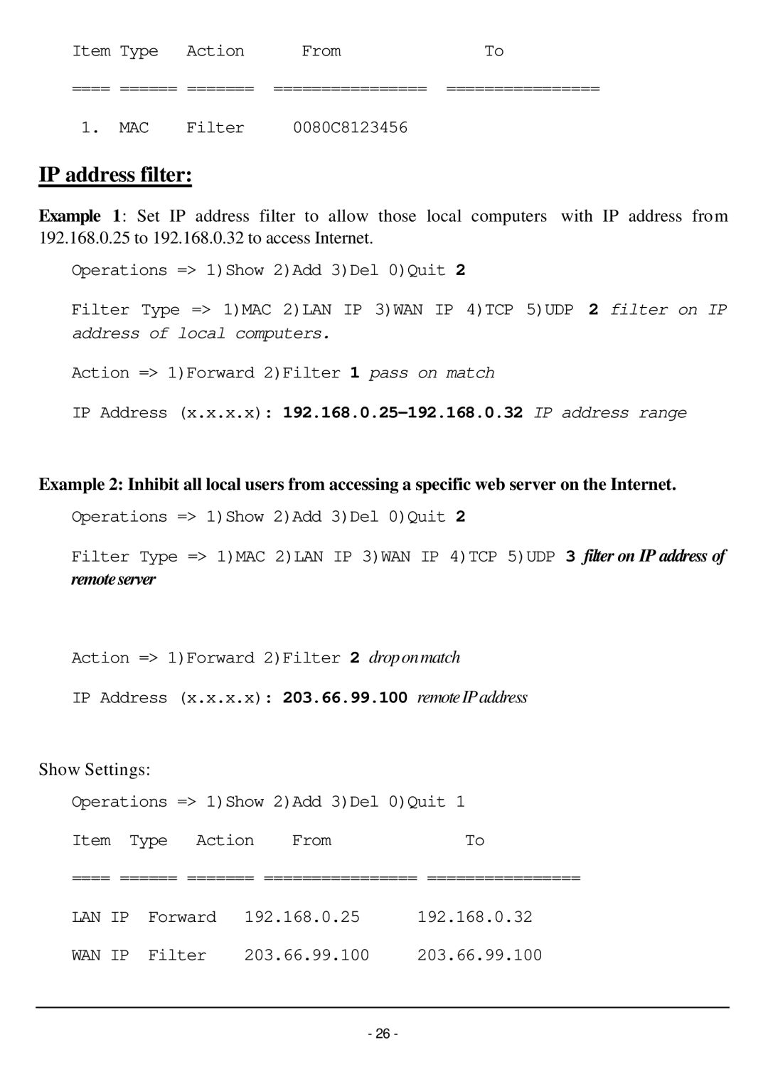 TRENDnet TW100-W1CA user manual IP address filter, Remote server 