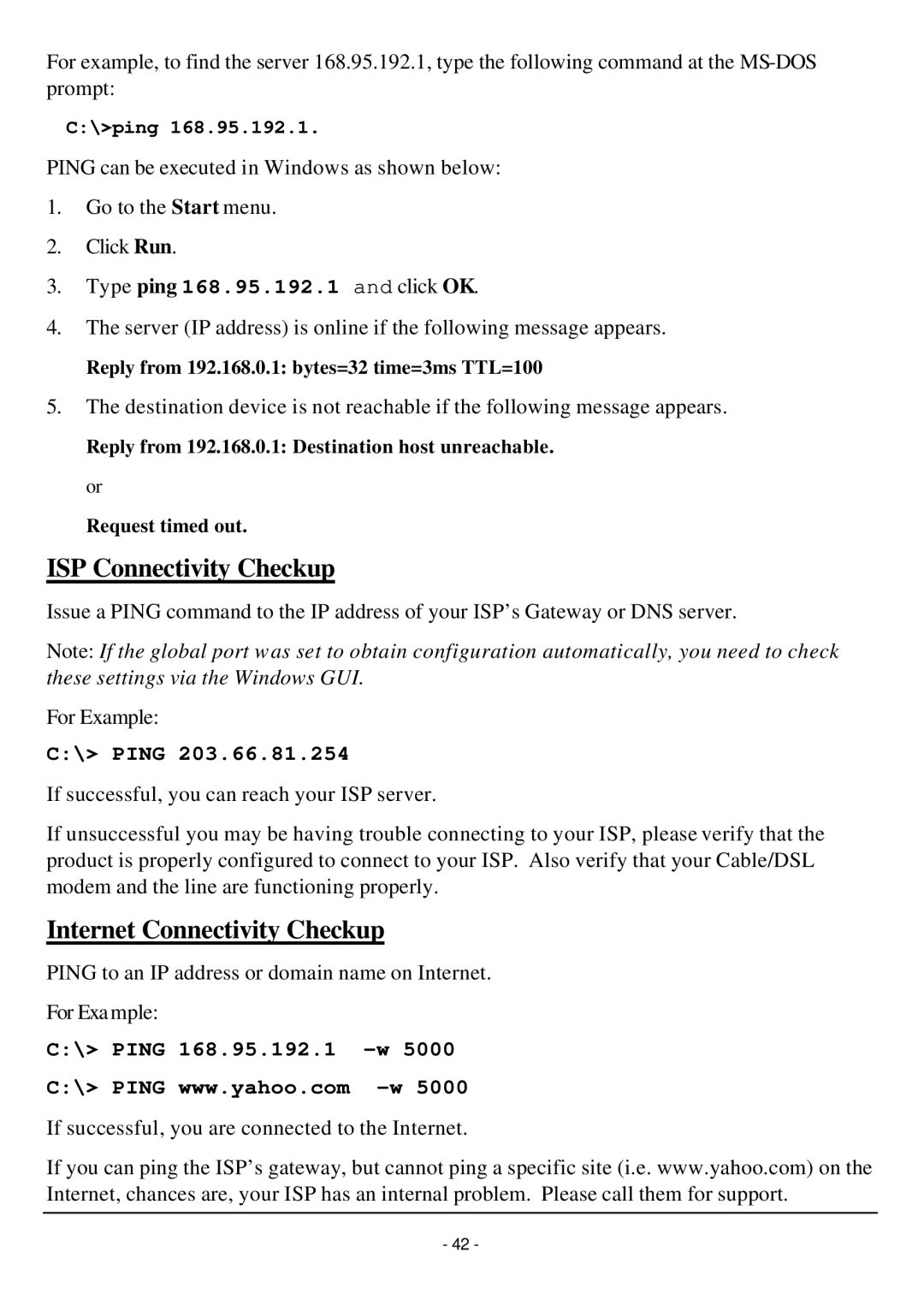 TRENDnet TW100-W1CA user manual ISP Connectivity Checkup, Internet Connectivity Checkup 