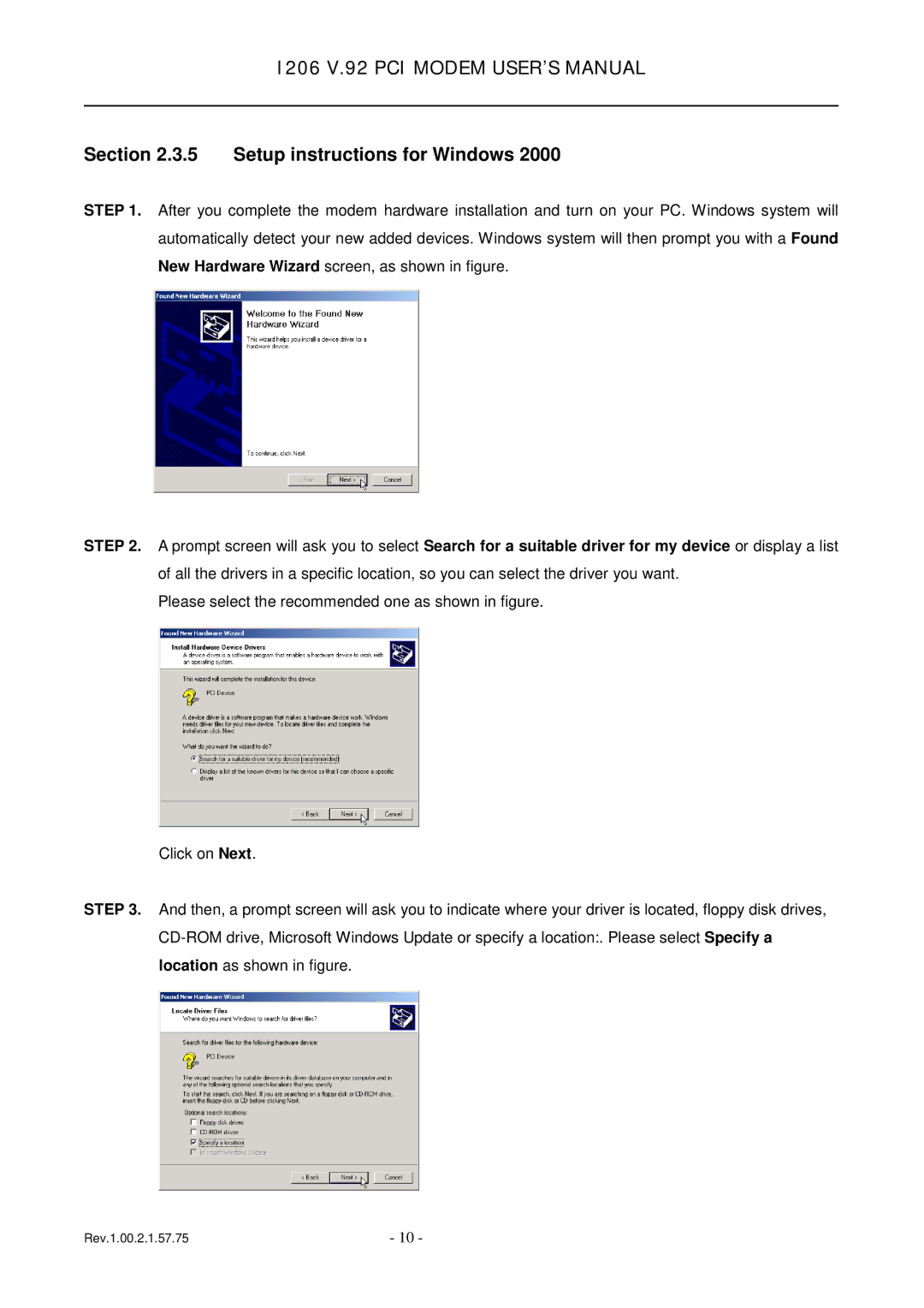 TRENDnet v.92 PCI MODEM, 1206 user manual Setup instructions for Windows 