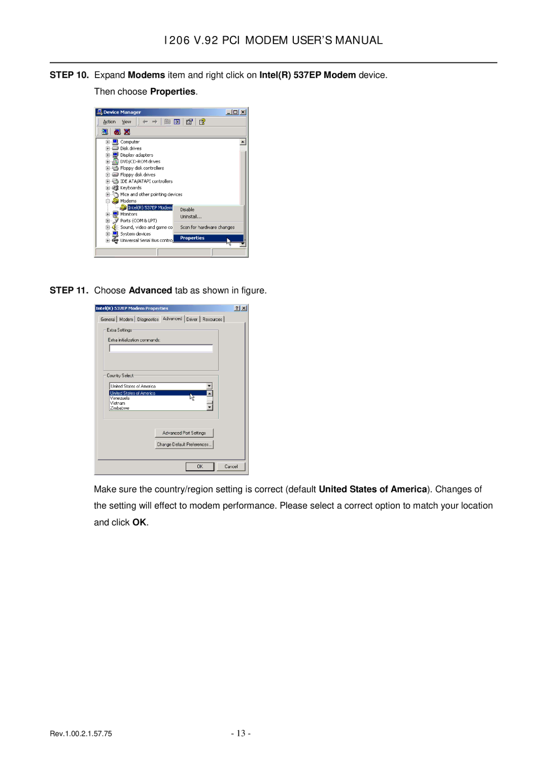 TRENDnet 1206, v.92 PCI MODEM user manual I206 V.92 PCI Modem USER’S Manual 