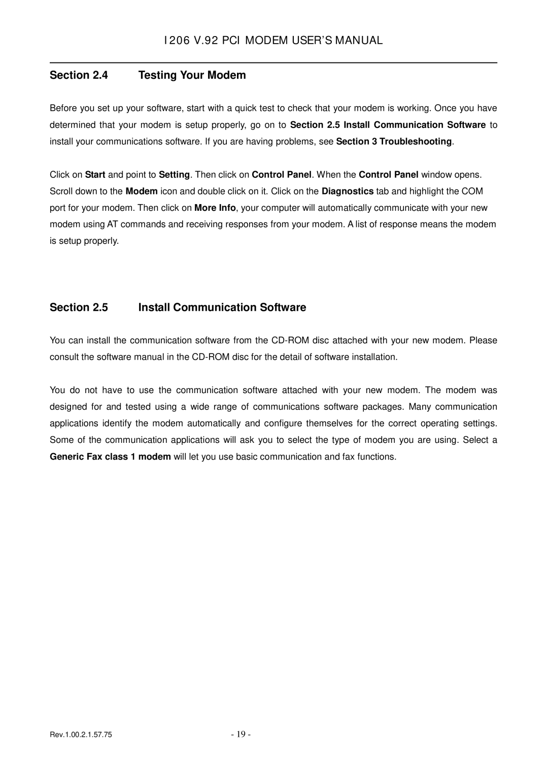 TRENDnet 1206, v.92 PCI MODEM user manual Testing Your Modem, Install Communication Software 