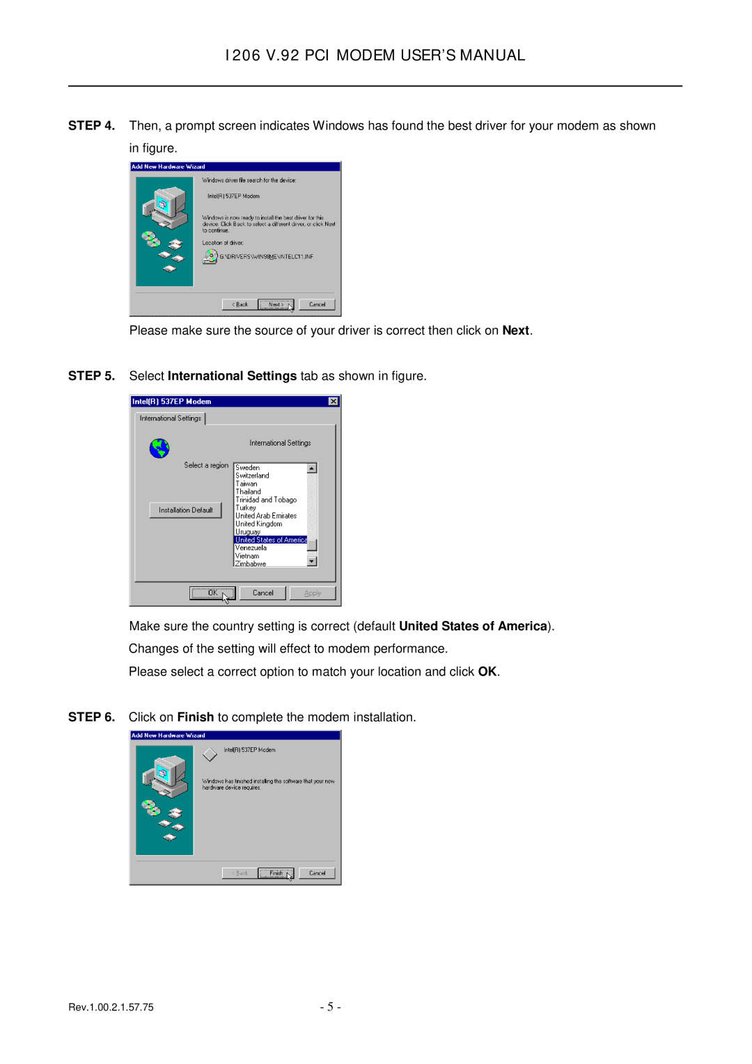 TRENDnet 1206, v.92 PCI MODEM user manual Select International Settings tab as shown in figure 