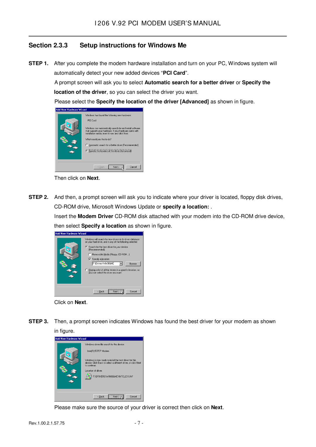 TRENDnet 1206, v.92 PCI MODEM user manual Setup instructions for Windows Me 