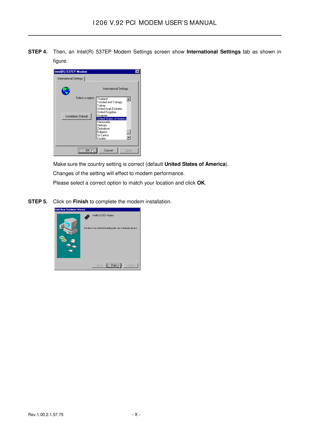 TRENDnet v.92 PCI MODEM, 1206 user manual I206 V.92 PCI Modem USER’S Manual 