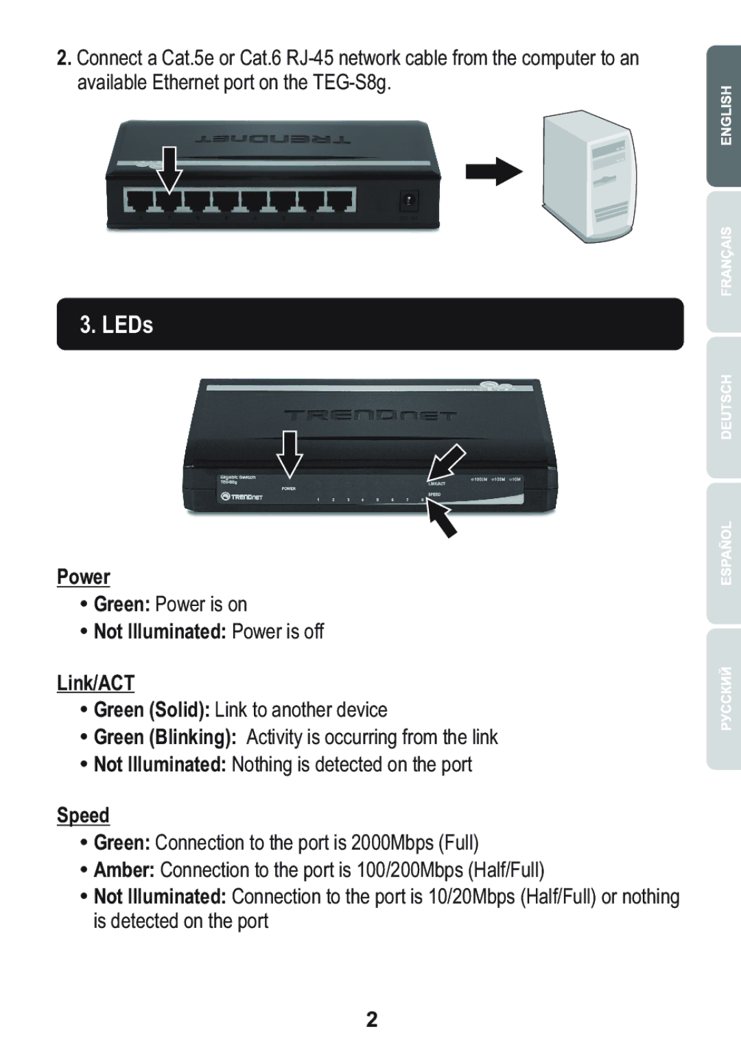 TRENDnet WAG102NA technical specifications LEDs, ŸNot Illuminated Power is off Link/ACT 