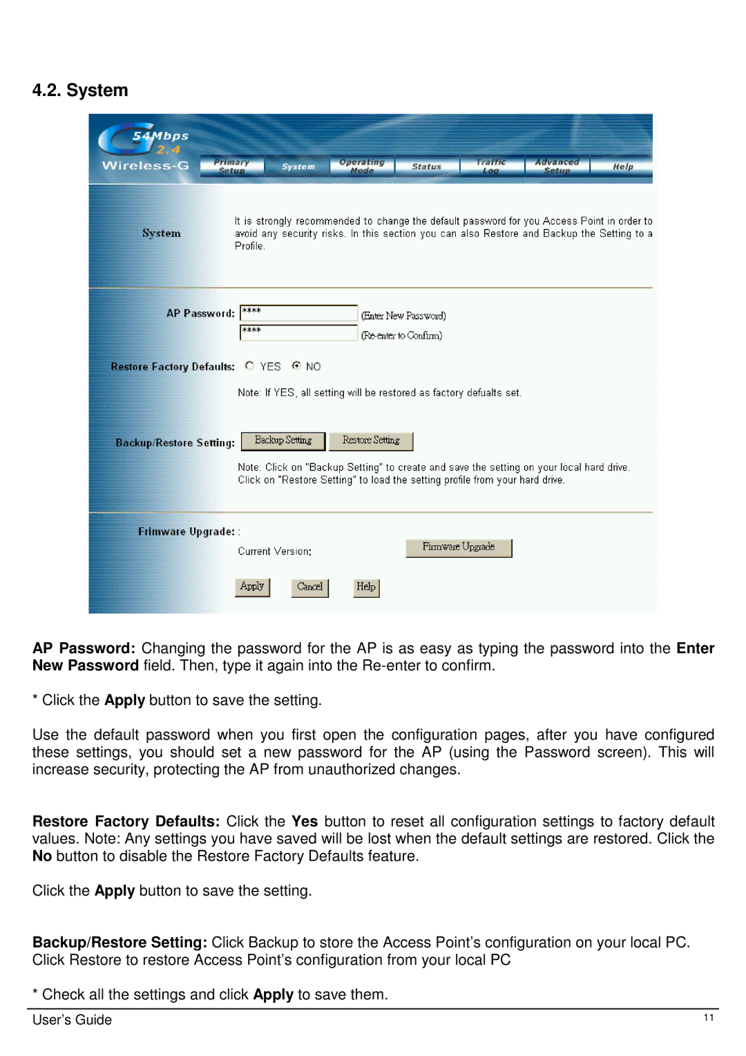 TRENDnet Wireless 802.11g AP, TEW-410APB user manual System 