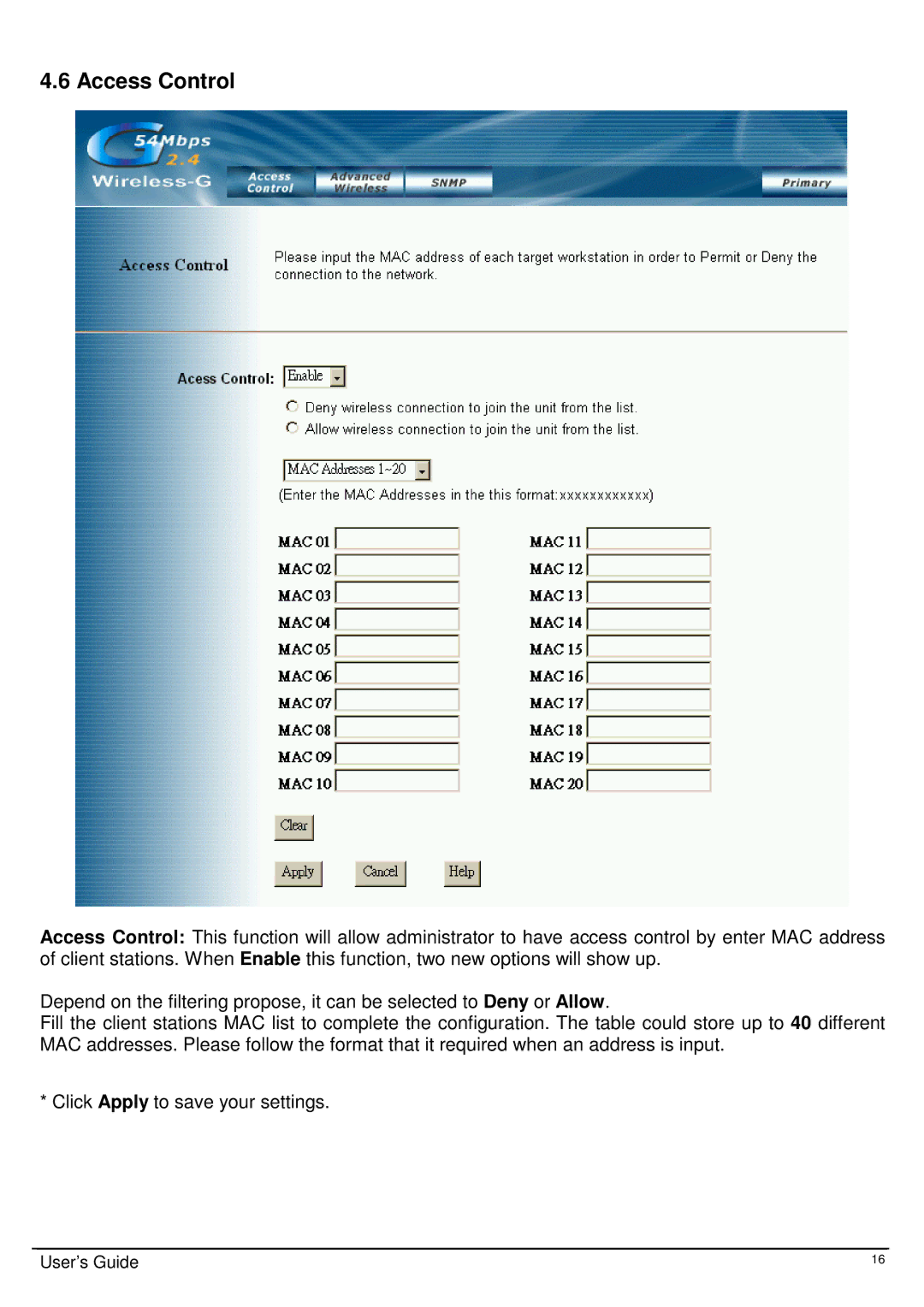 TRENDnet TEW-410APB, Wireless 802.11g AP user manual Access Control 