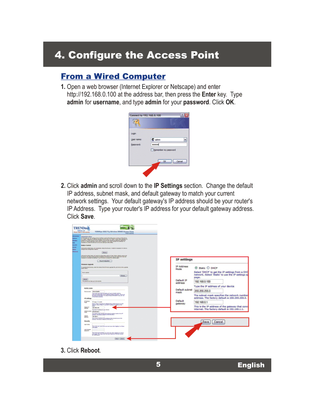 TRENDnet TEW-610APB, Wireless Access Point manual Configure the Access Point, From a Wired Computer 