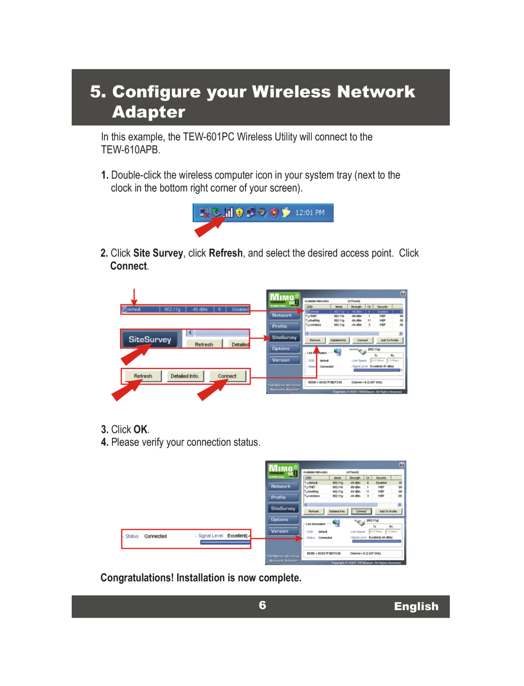 TRENDnet Wireless Access Point, TEW-610APB manual Configure your Wireless Network Adapter 