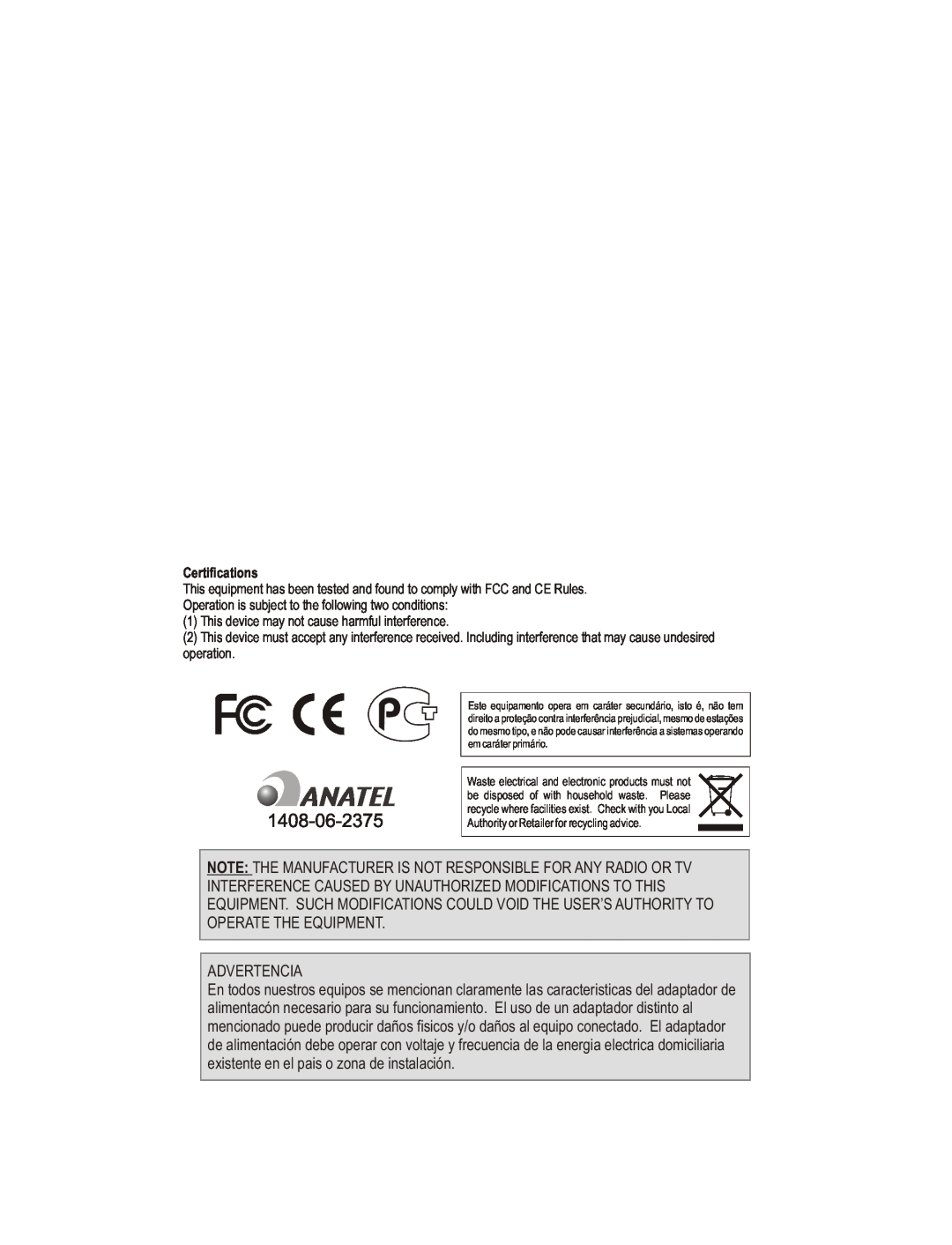 TRENDnet Wireless Access Point manual Advertencia 