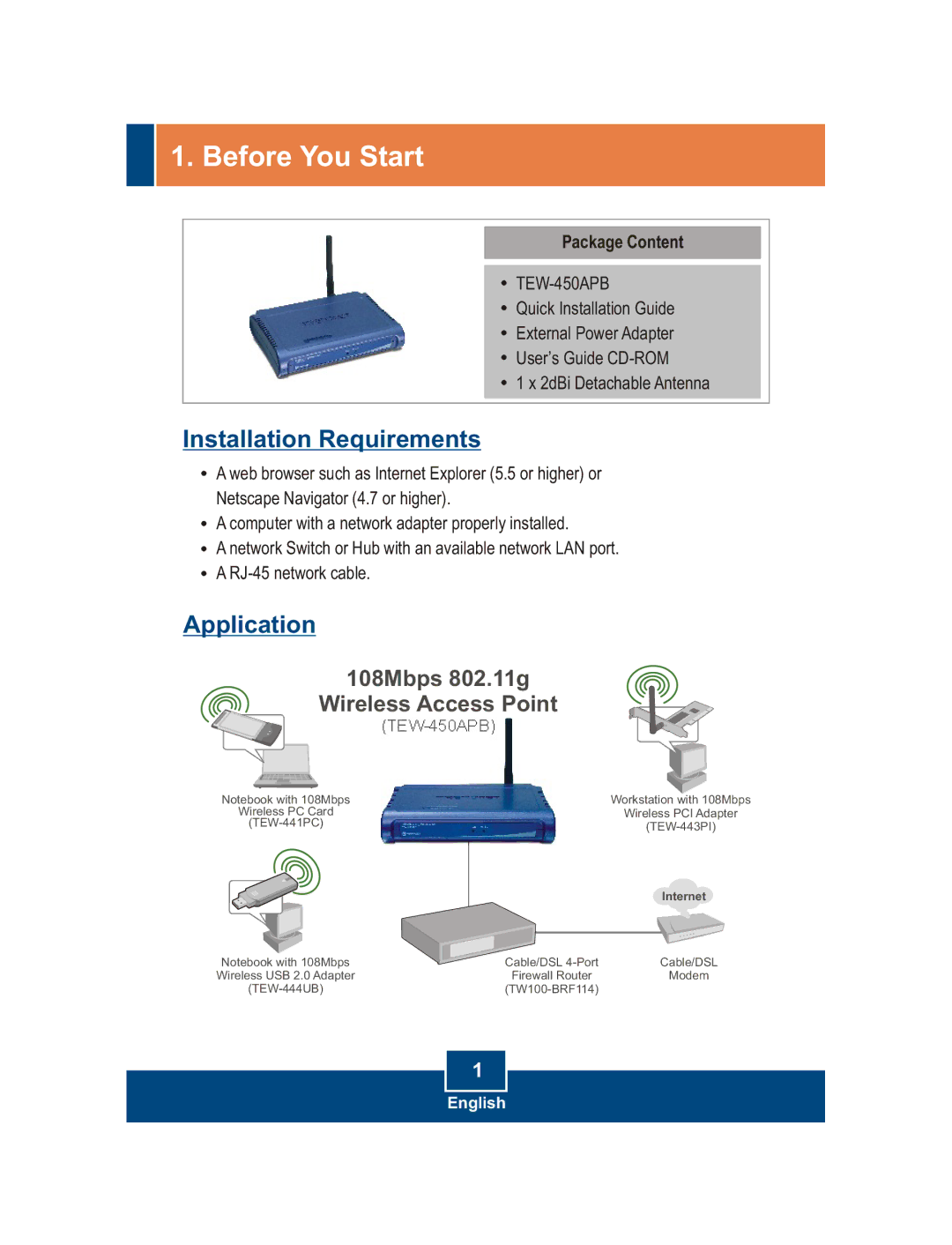 TRENDnet Wireless Access Point manual Before You Start, Package Content 