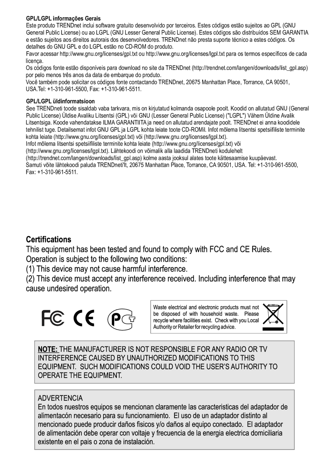 TRENDnet TEW-436BRM, Wireless ADSL Modem Router manual GPL/LGPL informações Gerais 