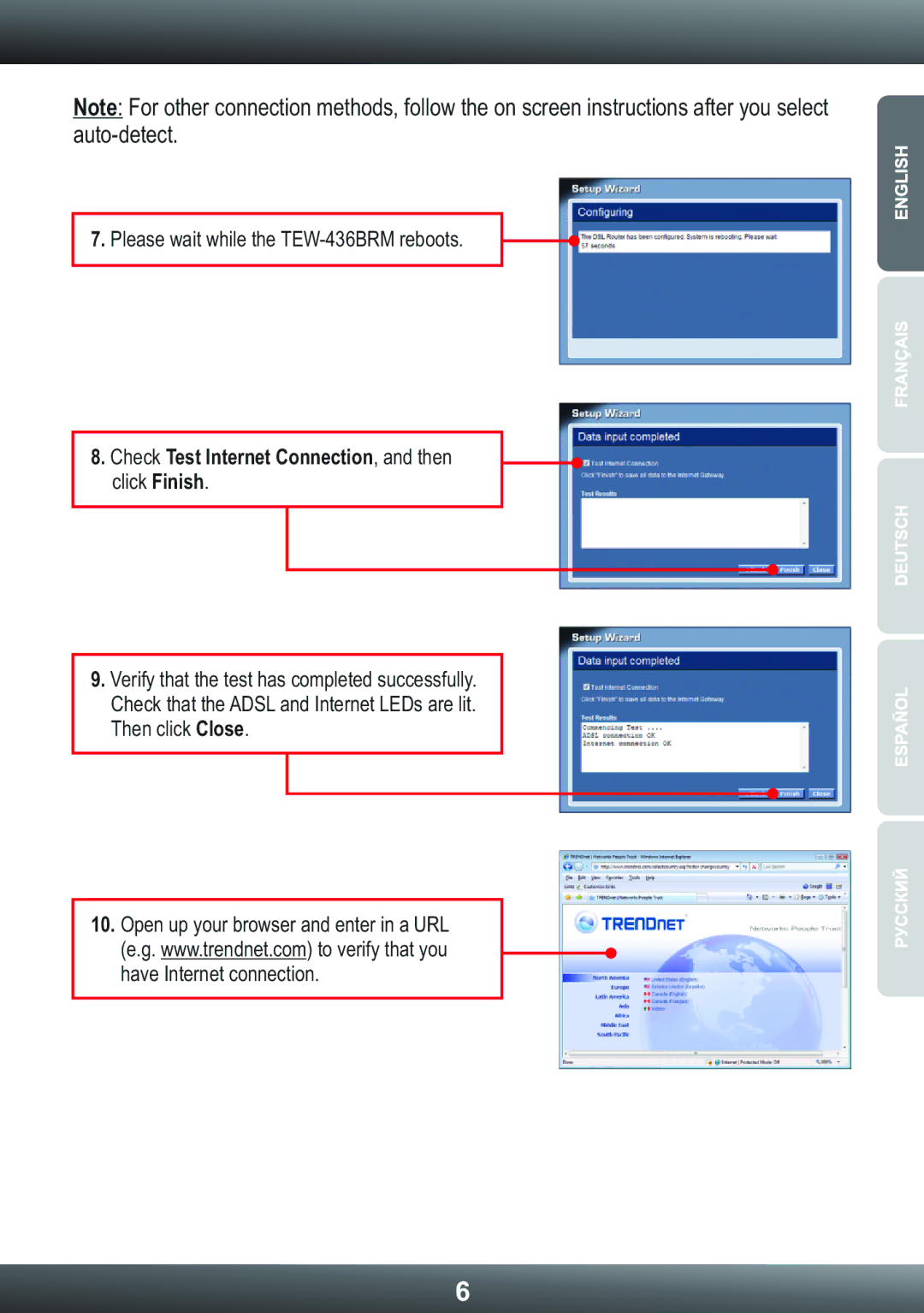 TRENDnet TEW-436BRM, Wireless ADSL Modem Router manual Check Test Internet Connection, and then click Finish 