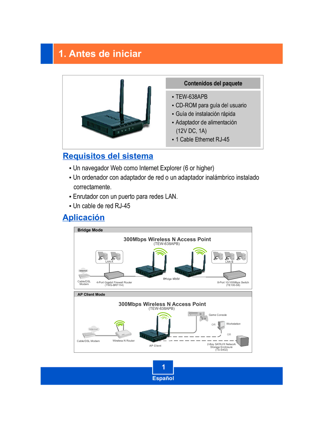 TRENDnet Wireless N Router Internet manual Antes de iniciar, Contenidos del paquete 