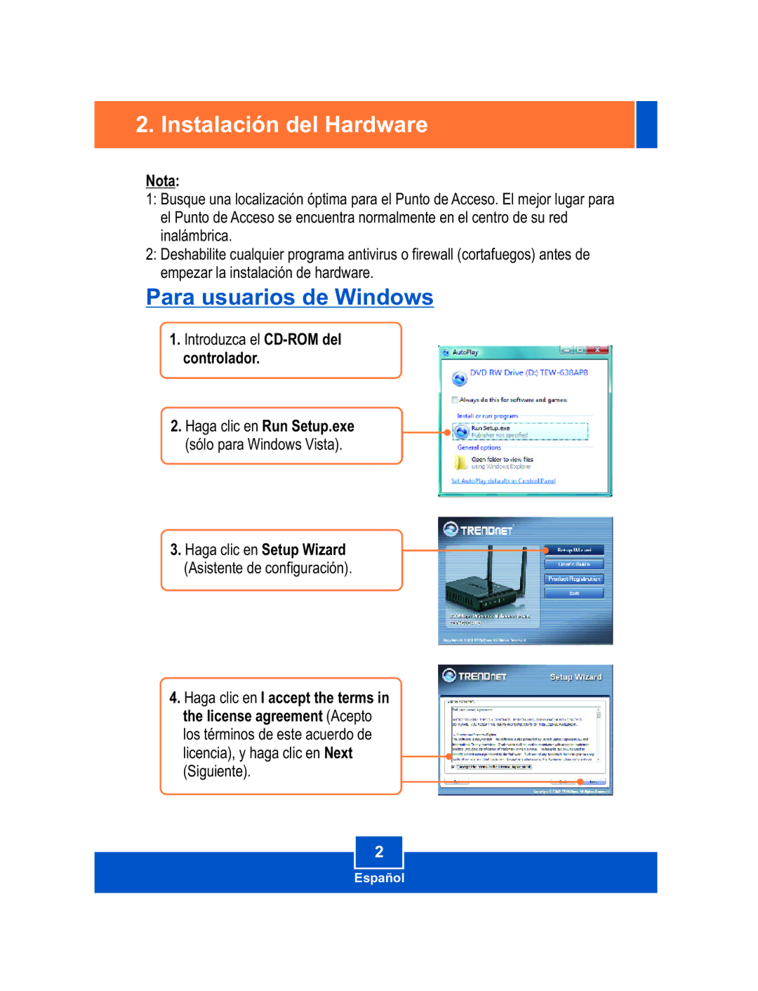 TRENDnet Wireless N Router Internet manual Instalación del Hardware, Nota 