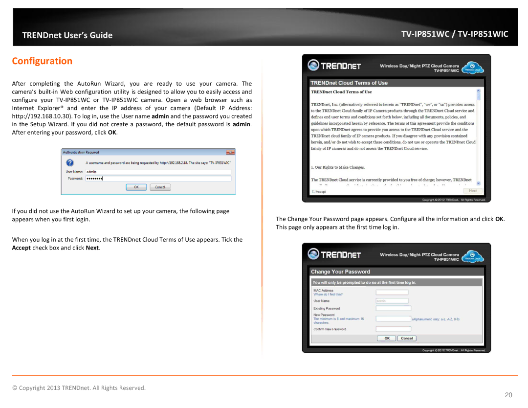 TRENDnet TV-IP851WIC, TV-IP851WC, Wireless PTZ Cloud Camera manual Configuration 