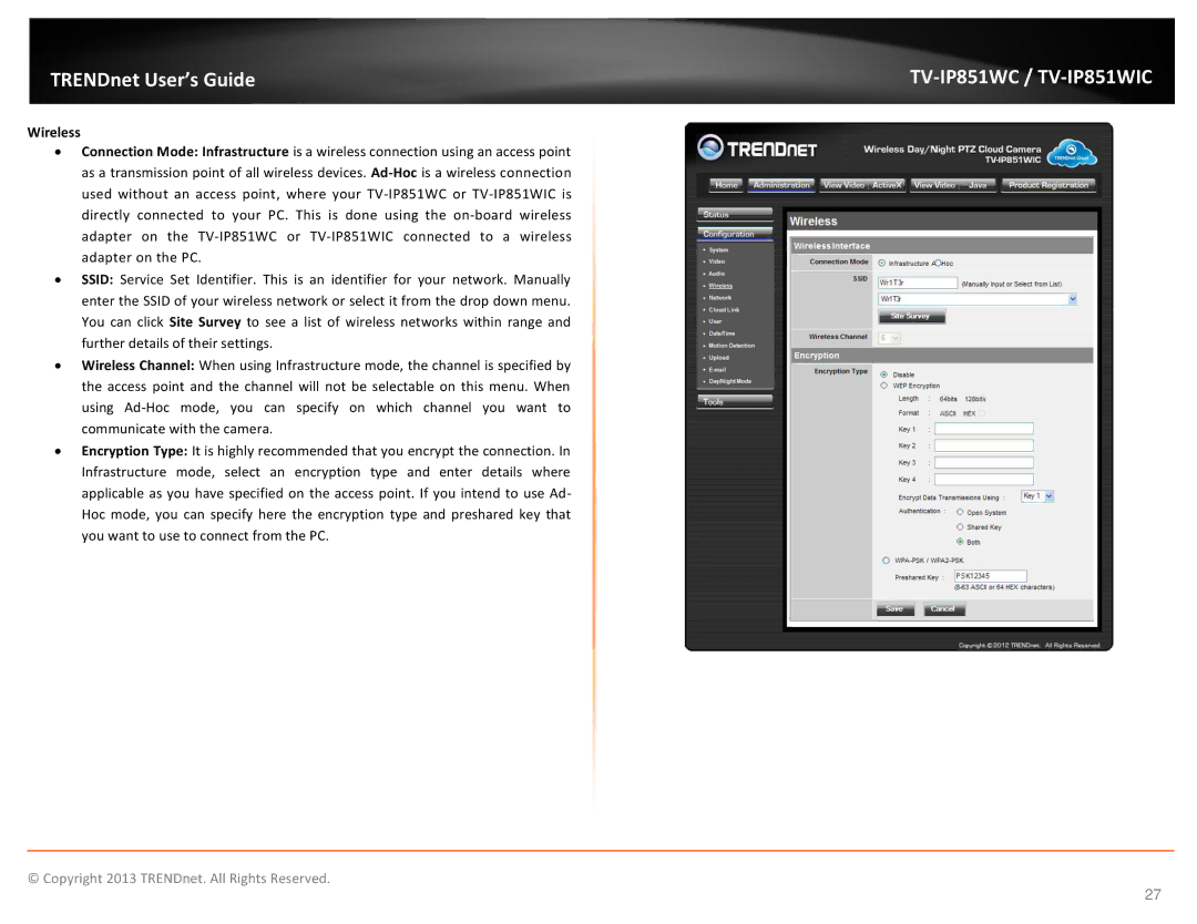 TRENDnet Wireless PTZ Cloud Camera manual TV-IP851WC / TV-IP851WIC 