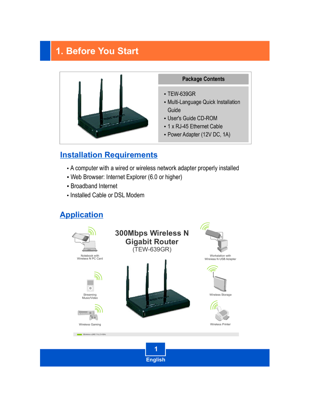 TRENDnet TEW-639GR, Wireless Router manual Before You Start, Package Contents 