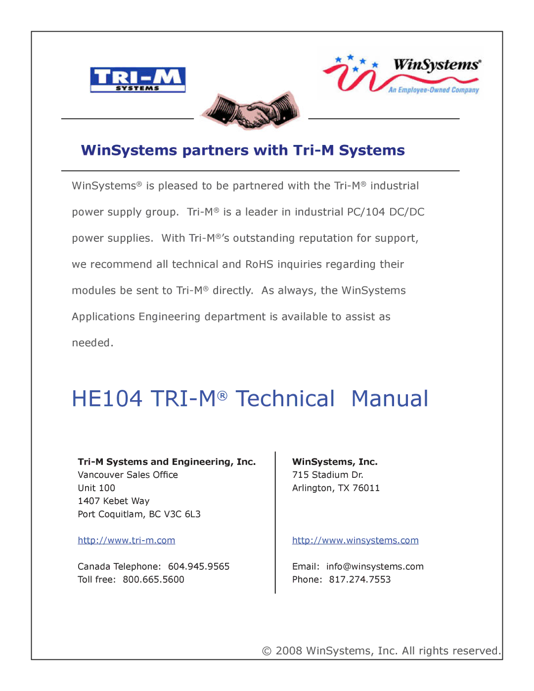 Tri-M Systems technical manual HE104 TRI-MTechnical Manual 