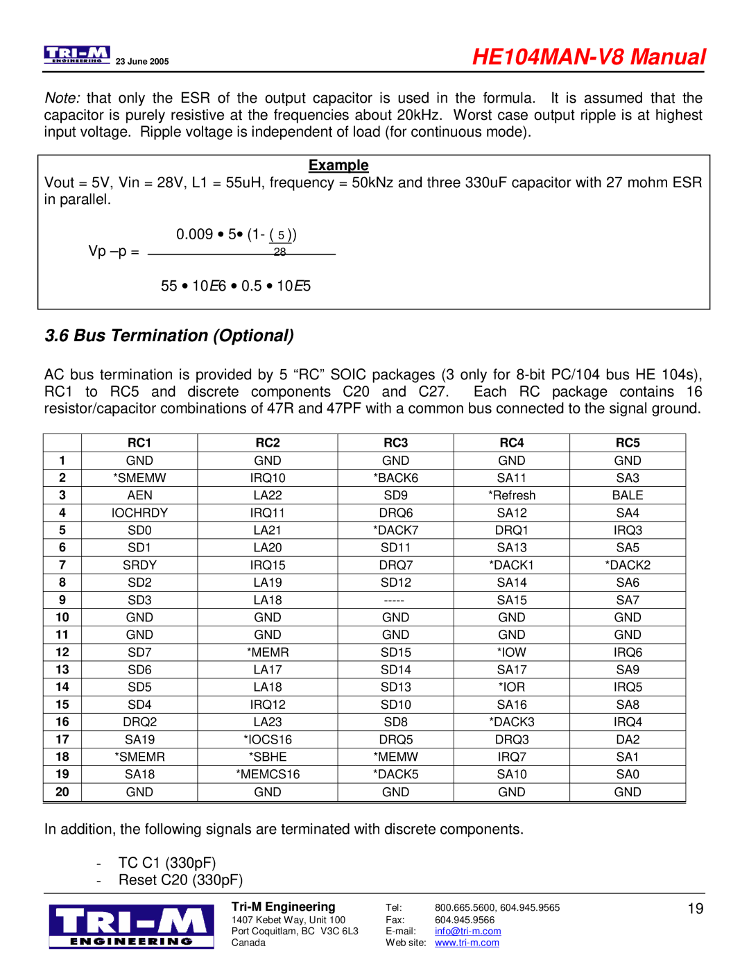 Tri-M Systems HE104 technical manual Example, RC1 RC2 RC3 RC4 RC5 