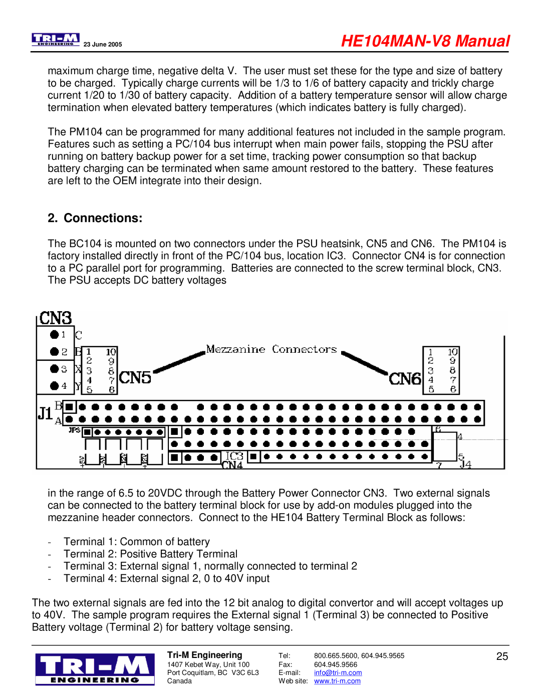 Tri-M Systems HE104 technical manual Connections 