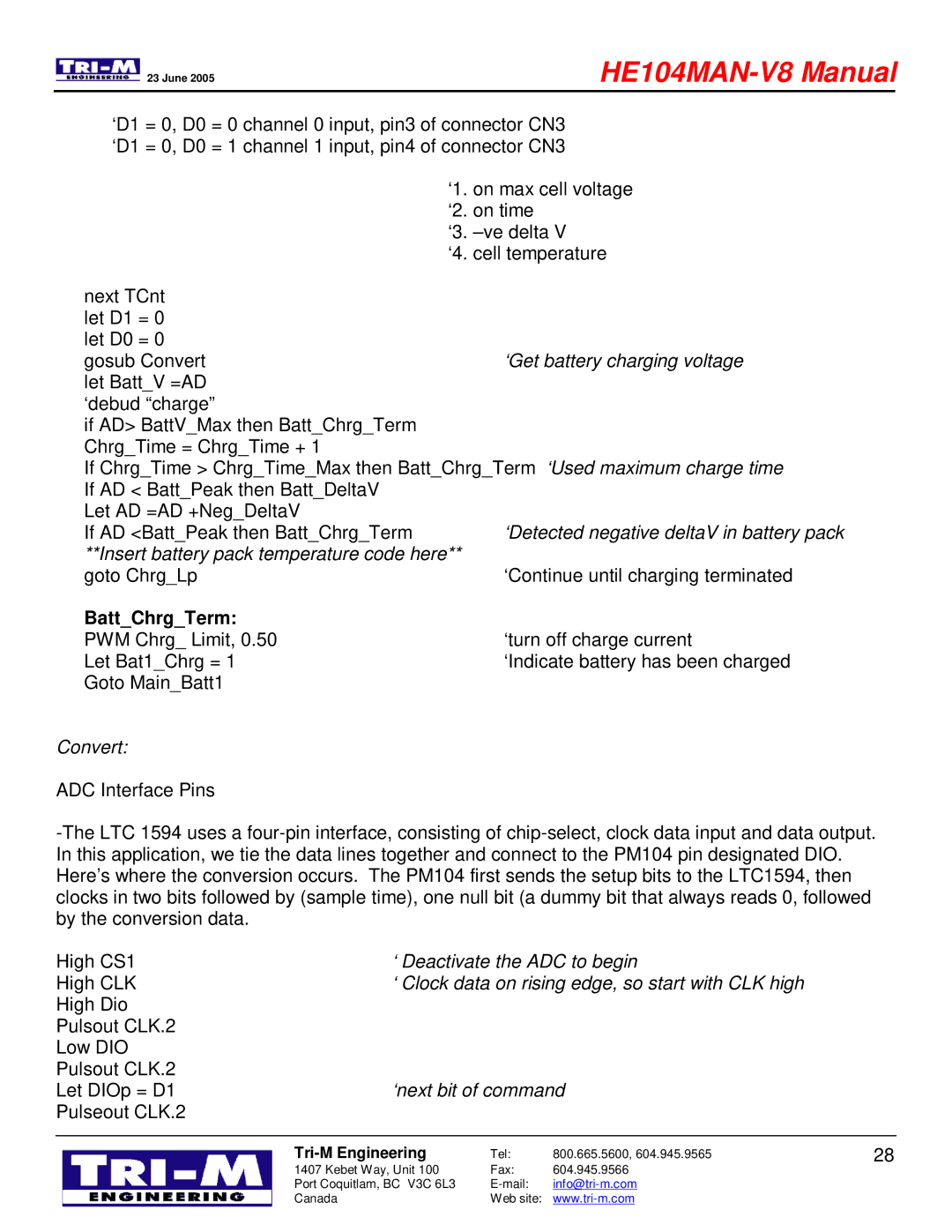 Tri-M Systems HE104 technical manual ‘Get battery charging voltage, BattChrgTerm 