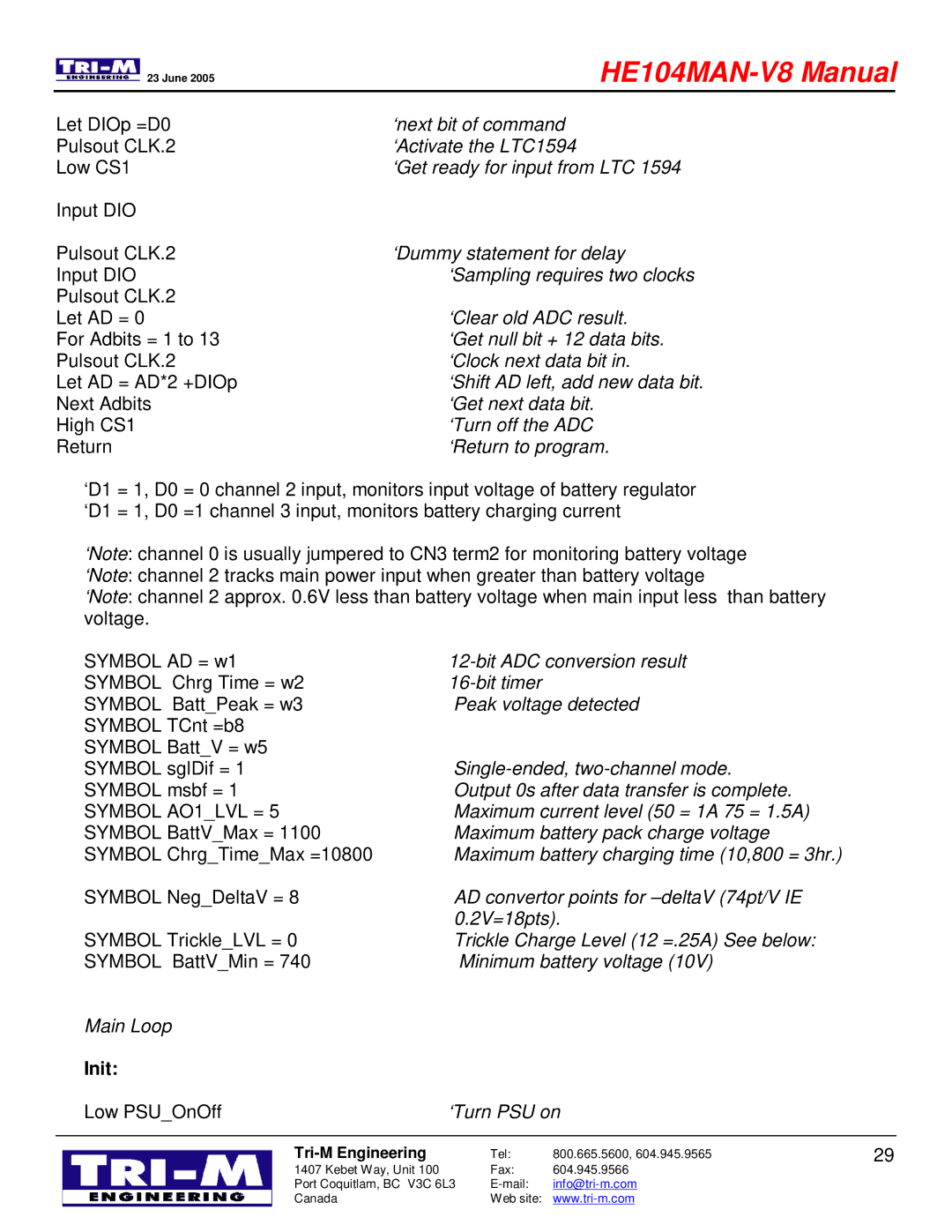 Tri-M Systems HE104 technical manual ‘Return to program, Init 