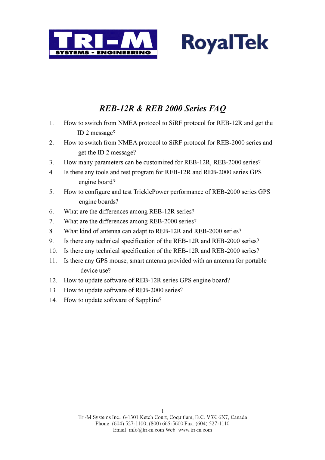 Tri-M Systems manual REB-12R & REB 2000 Series FAQ 