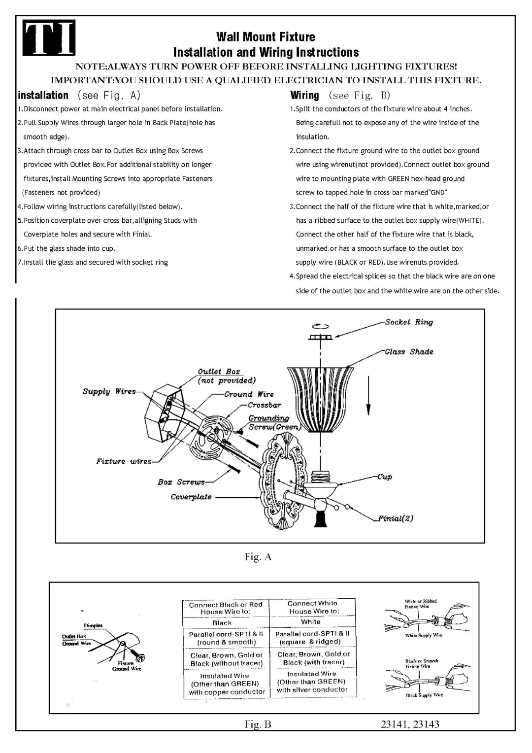 Triarch 23141, 23143 manual 