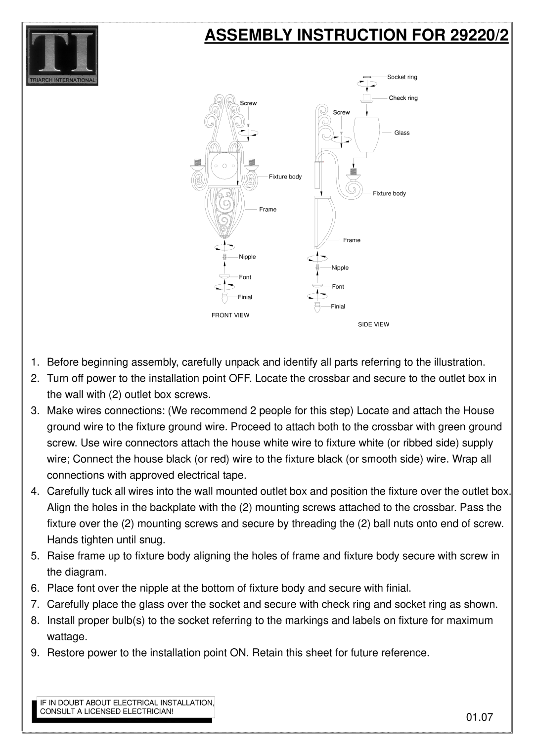 Triarch manual Assembly Instruction for 29220/2 