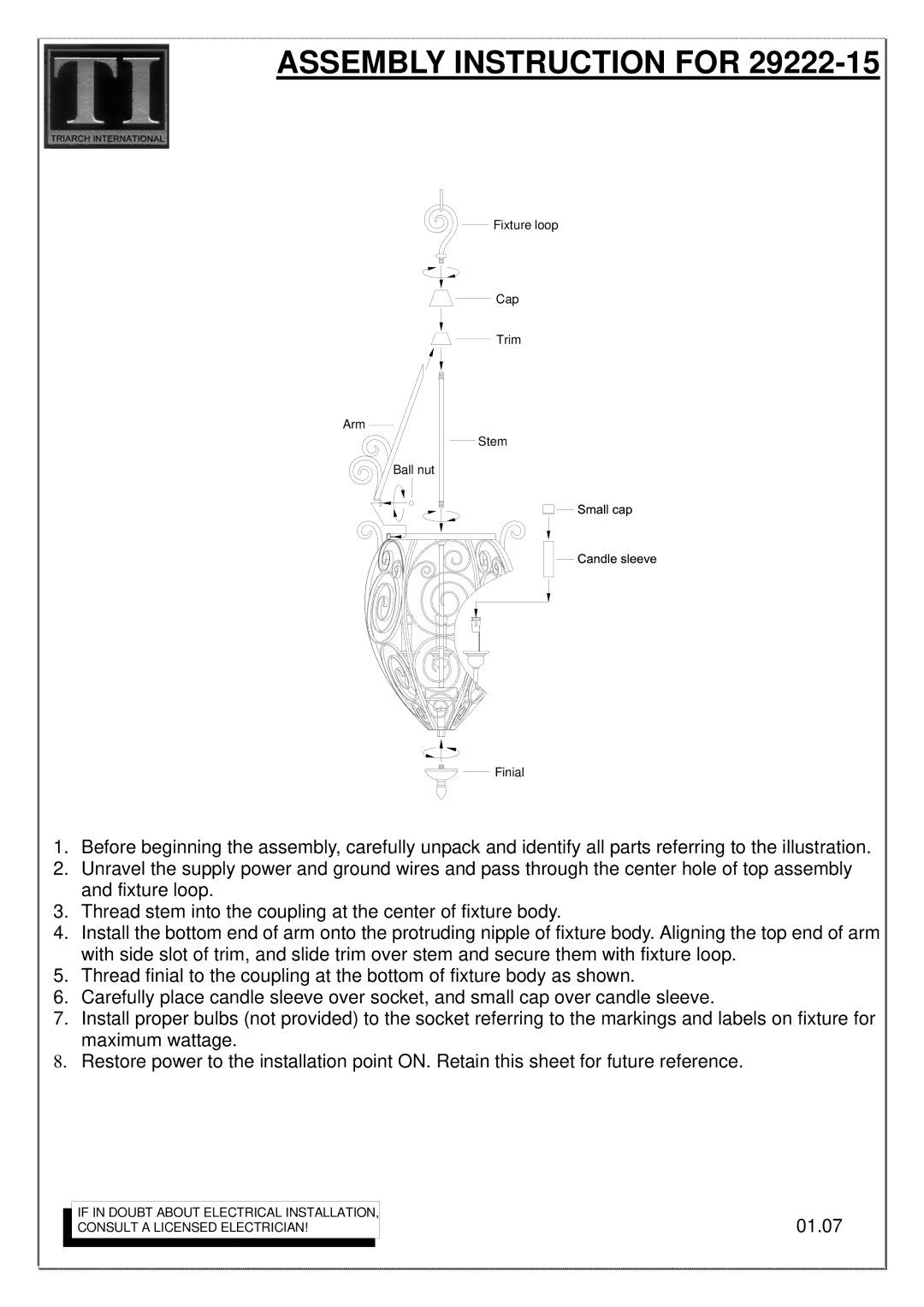 Triarch 29222-15 manual Assembly Instruction for 