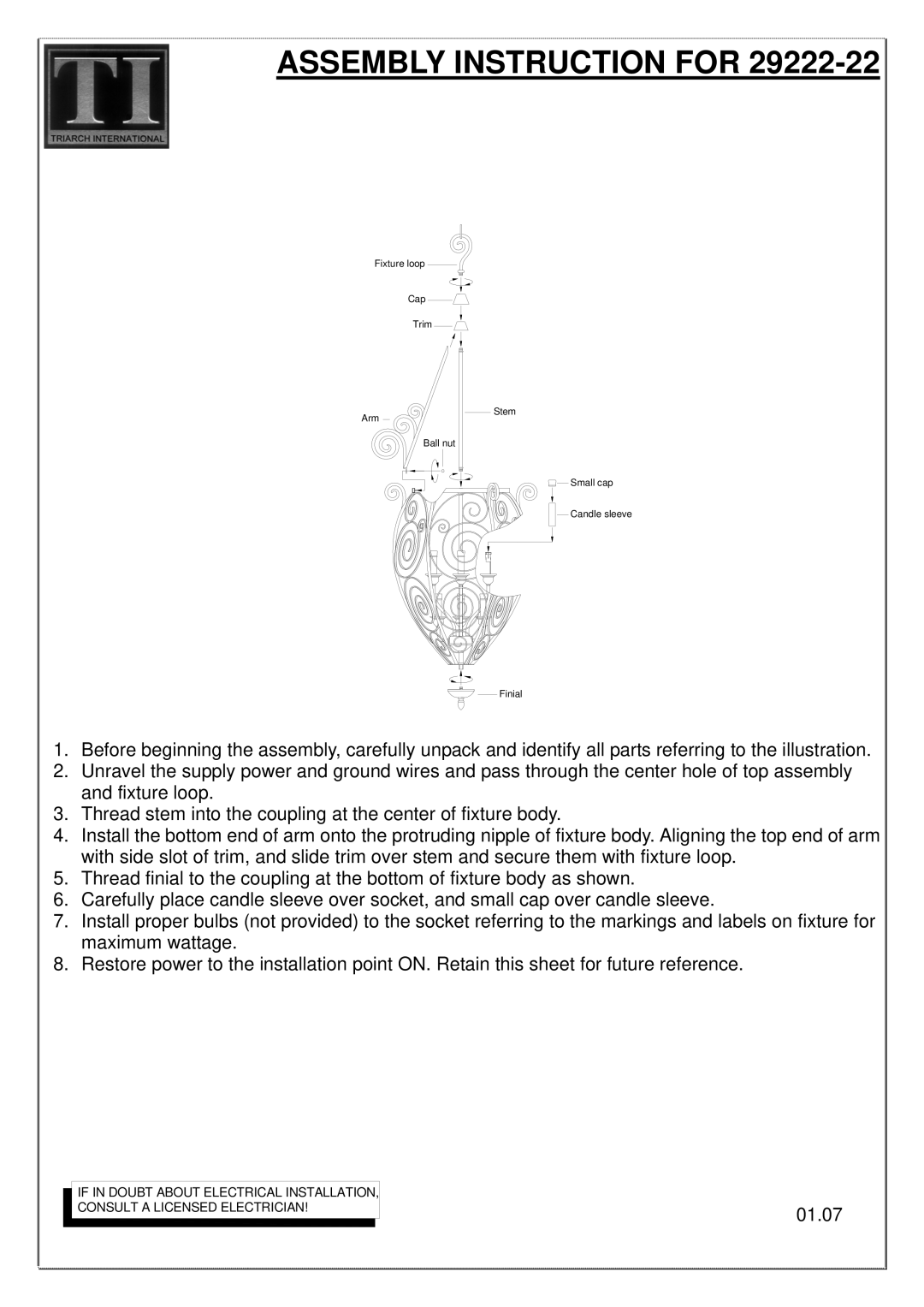 Triarch 29222-22 manual Assembly Instruction for 