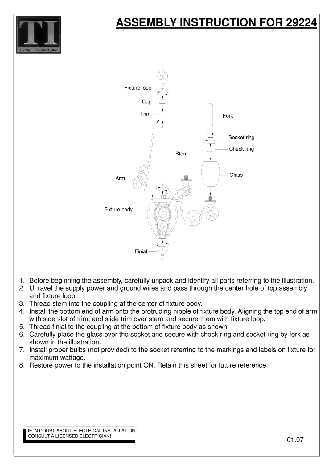 Triarch 29224 manual Assembly Instruction for 