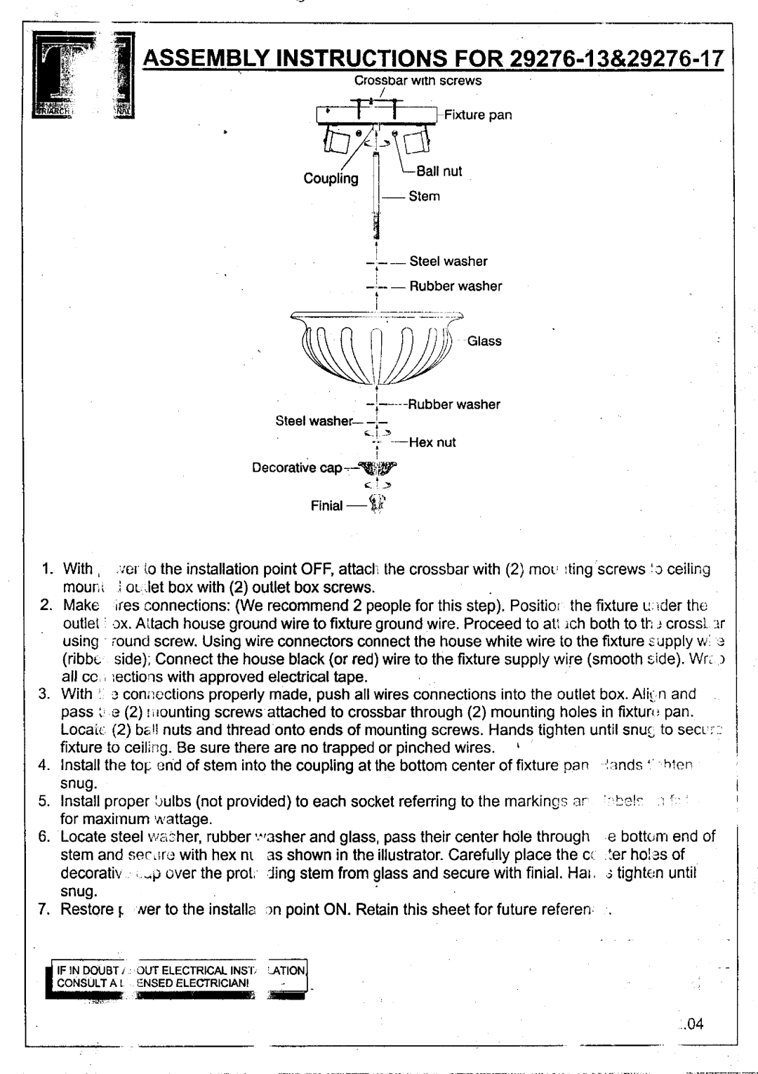 Triarch 29276-13, 29276-17 manual 