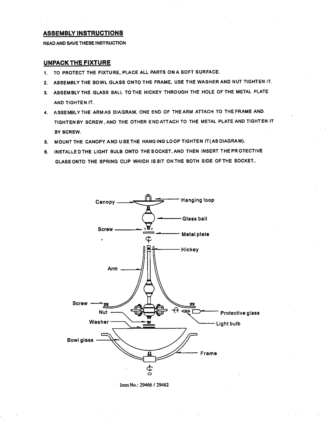 Triarch 29462, 29466 manual 