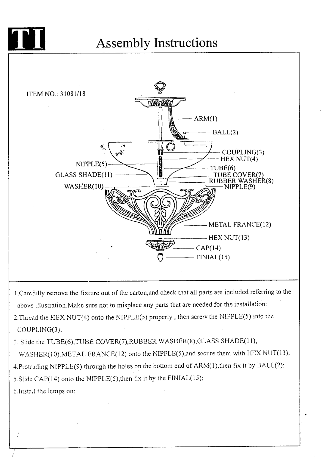 Triarch 31081/18 manual 