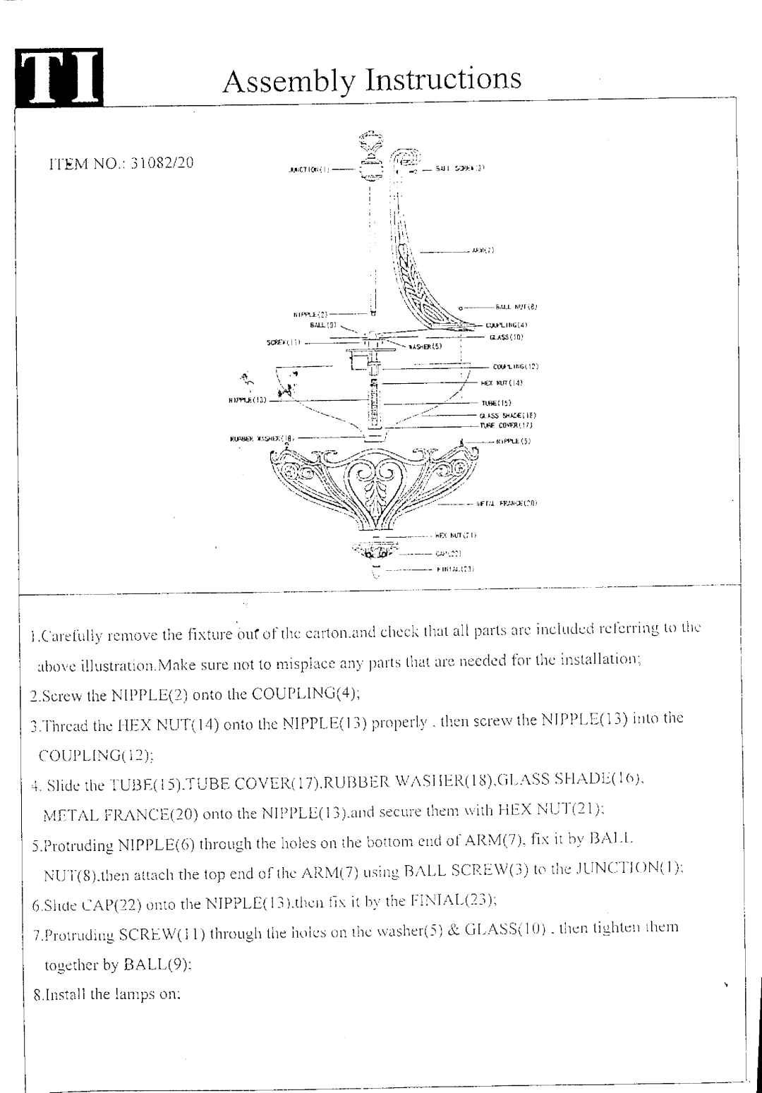 Triarch 31082/20 manual 