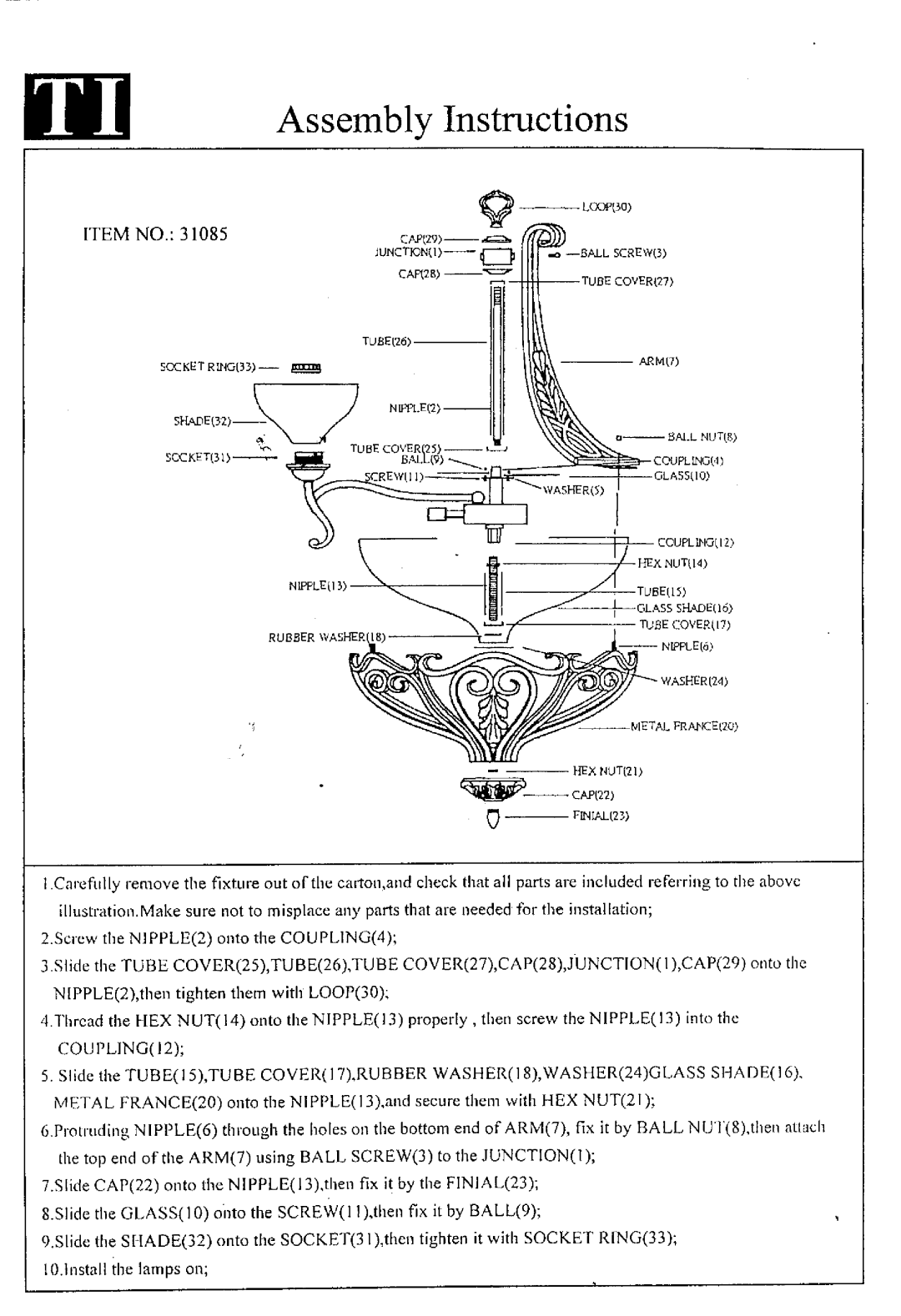 Triarch 31085 manual 