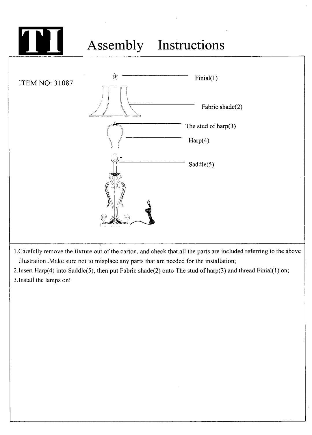 Triarch 31087 manual 