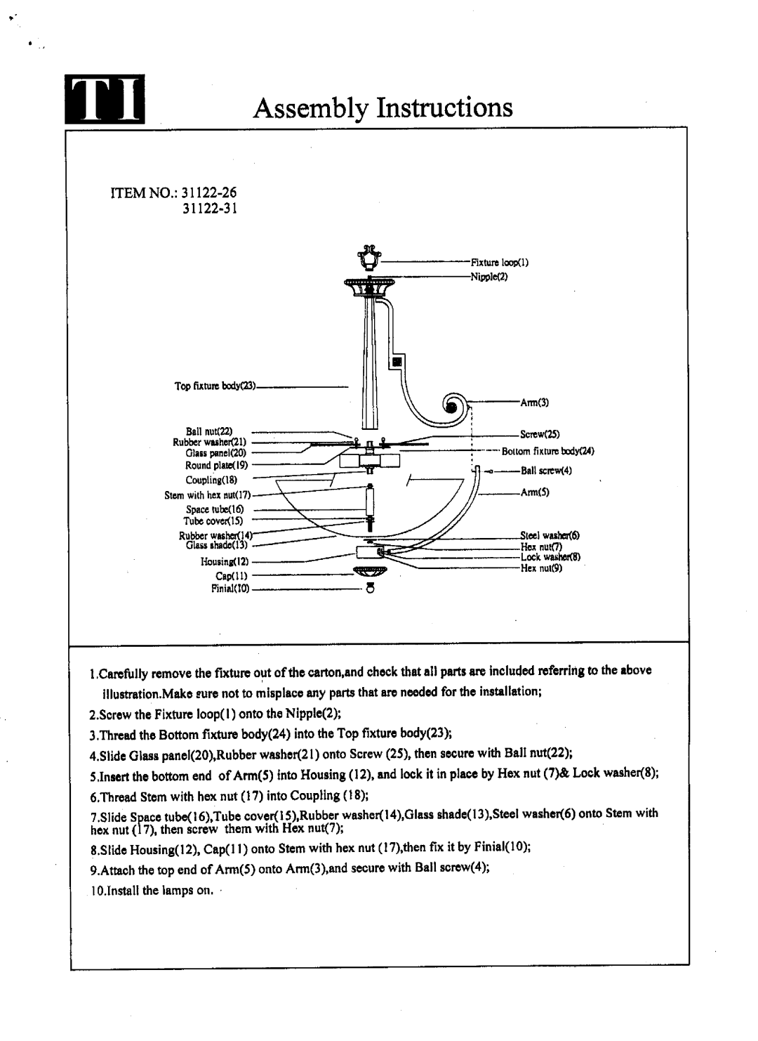 Triarch 31122-26, 31122-31 manual 