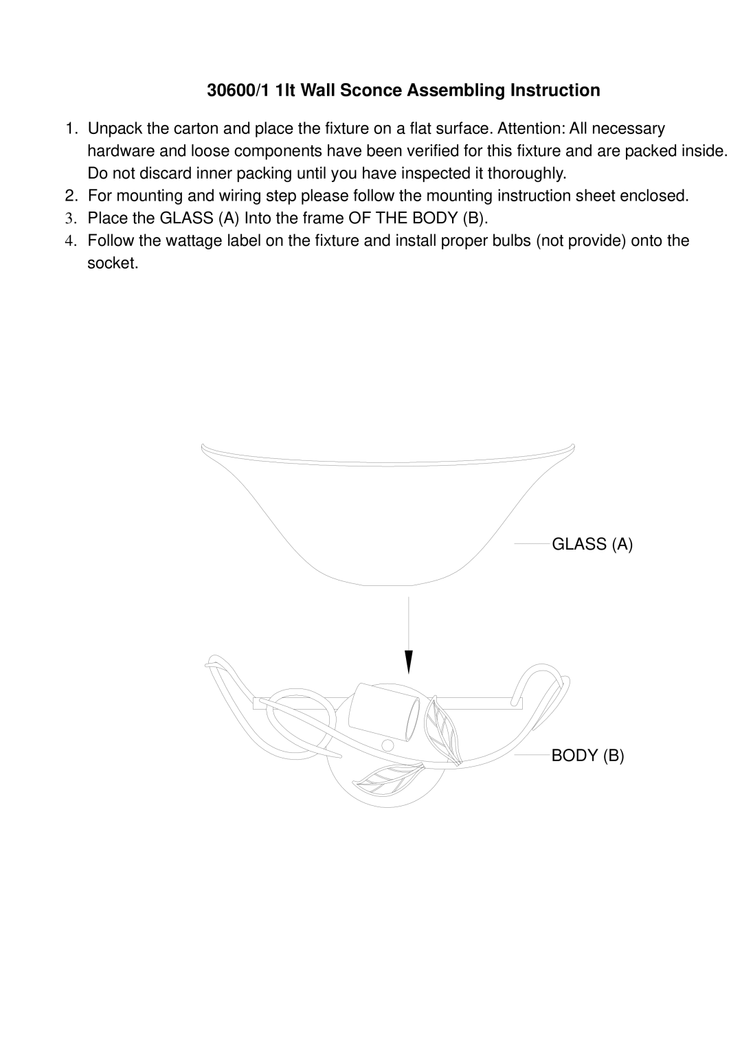 Triarch 31600/1 instruction sheet 30600/1 1lt Wall Sconce Assembling Instruction 