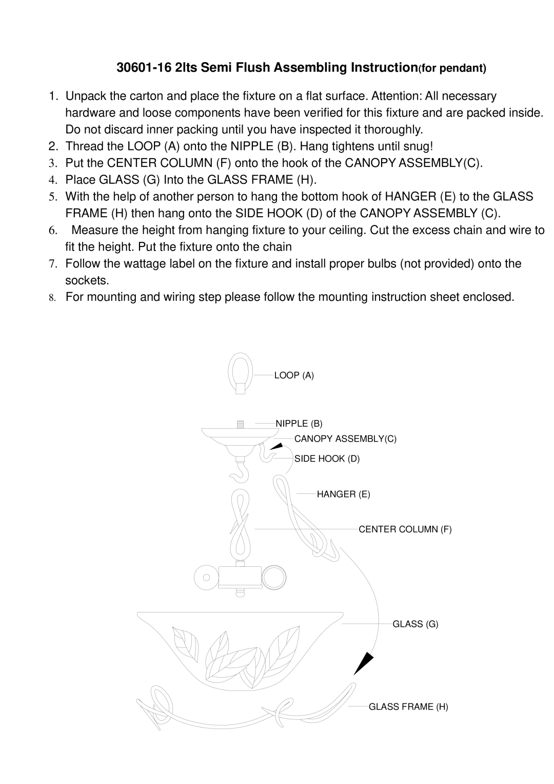 Triarch 31601-16 2lts instruction sheet 30601-16 2lts Semi Flush Assembling Instructionfor pendant 