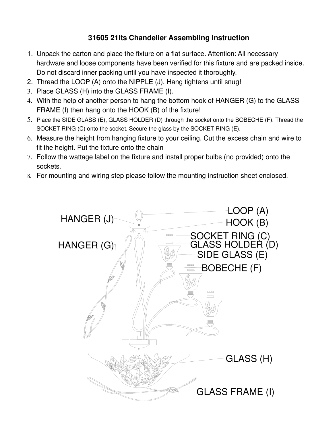 Triarch 31605 21 lts instruction sheet 31605 21lts Chandelier Assembling Instruction 