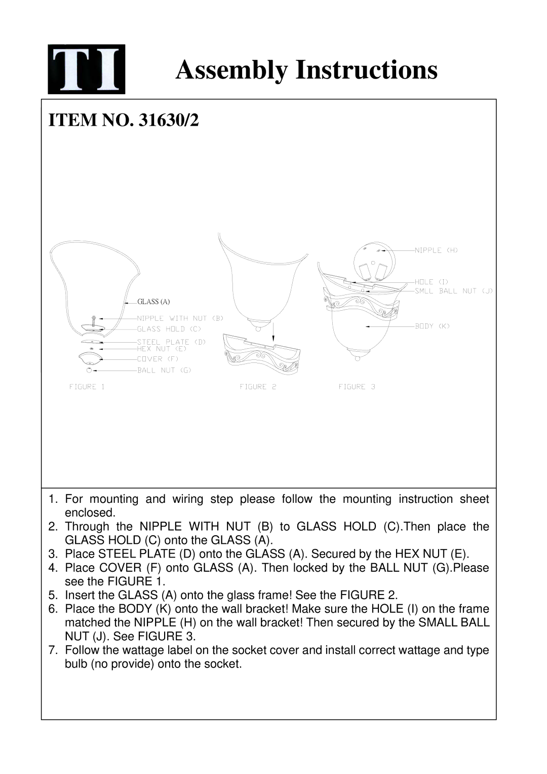 Triarch 31630/2 instruction sheet Assembly Instructions, Item no /2 