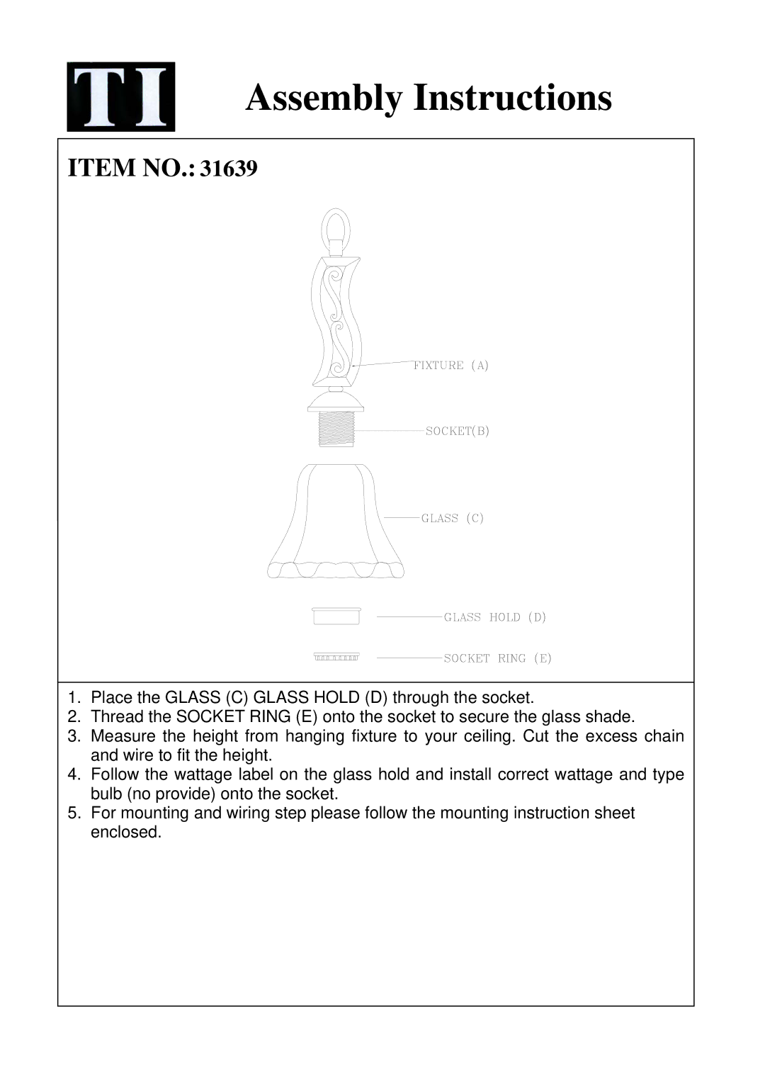 Triarch 31639 instruction sheet Assembly Instructions, Item no 