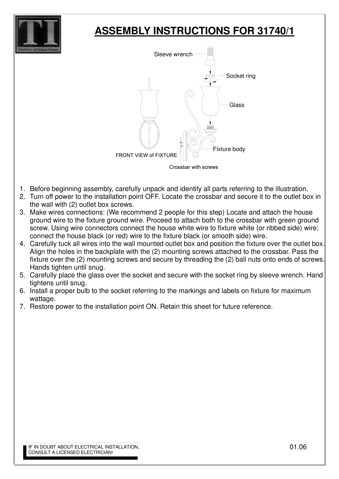 Triarch manual Assembly Instructions for 31740/1 
