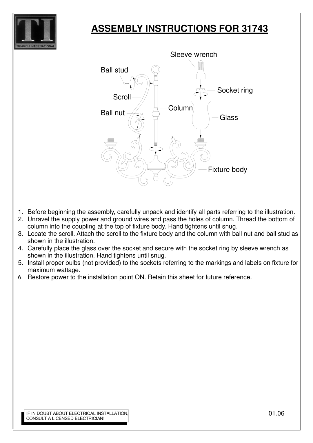 Triarch 31743 manual Assembly Instructions for 