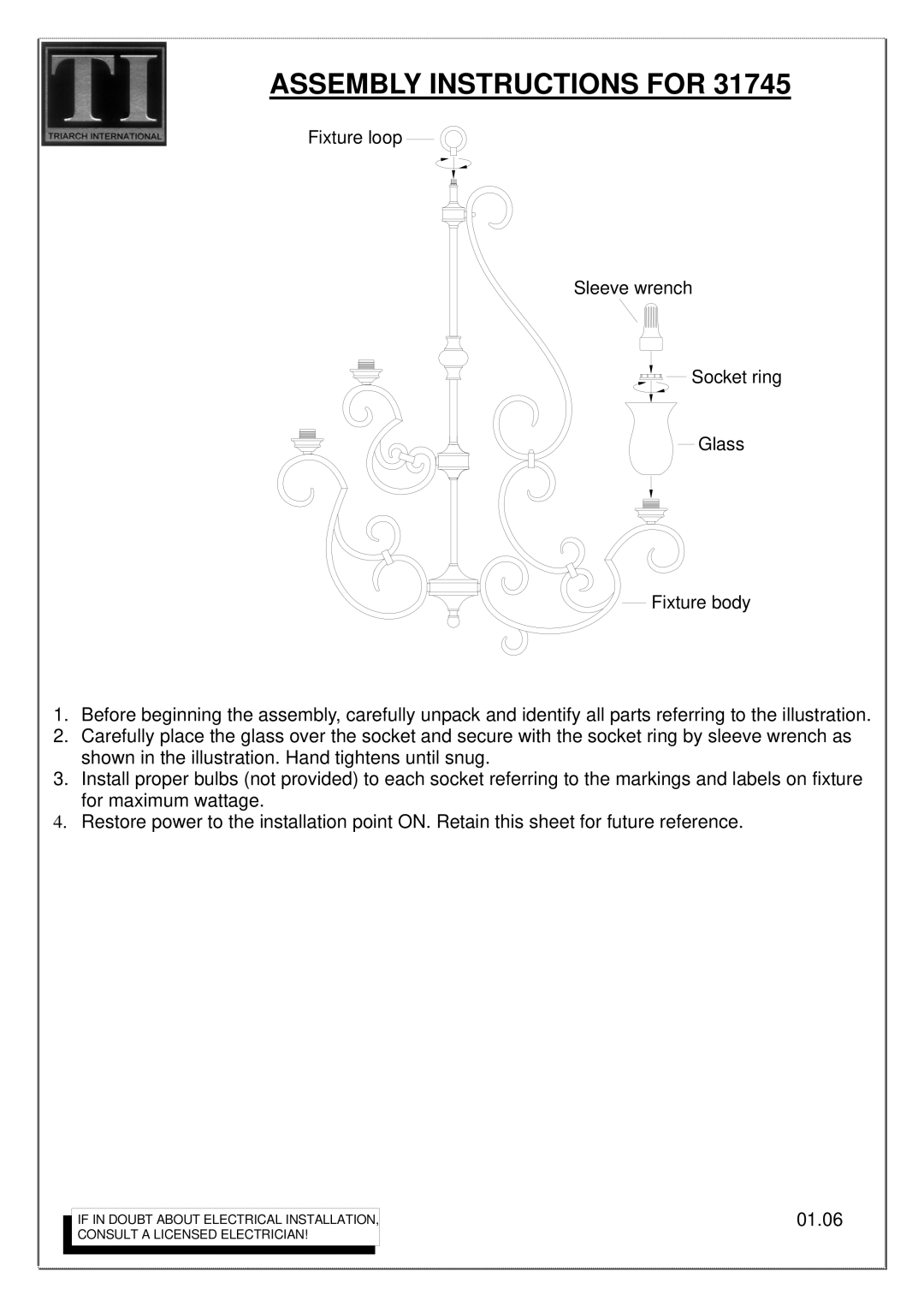 Triarch 31745 manual Assembly Instructions for 